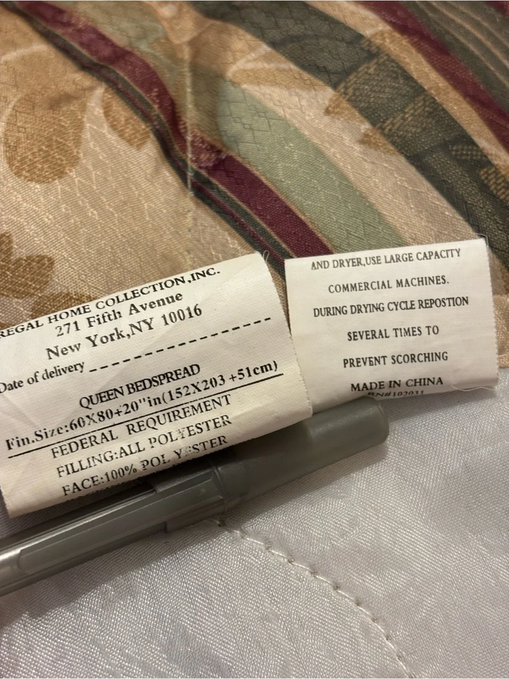 Vintage Regal Home Dover Manor Dunhill Queen Bedspread Floral Striped Damask